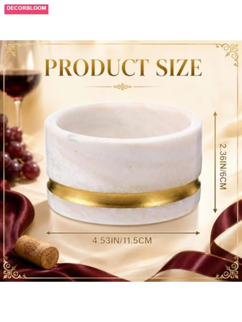 Set of 2 Marble Wine Bottle Coasters with Gold Powder Decoration for Home Bar